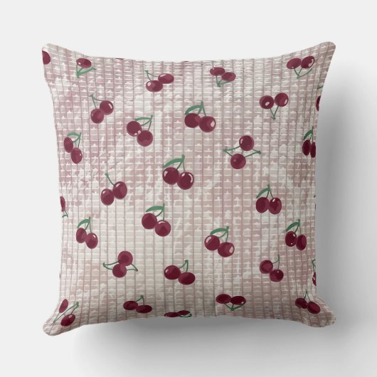 Cherry Crochet Throw Pillow Cover – Pastel Pink  クッション (裏面)
