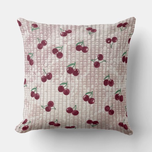 Cherry Crochet Throw Pillow Cover – Pastel Pink  クッション (正面)