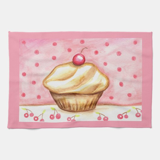 Cherry Cupcake Kitchen Towel  キッチンタオル (横)