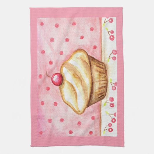 Cherry Cupcake Kitchen Towel  キッチンタオル (縦)