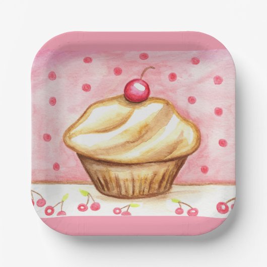 Cherry Cupcake Paper Plates  ペーパープレート (正面)