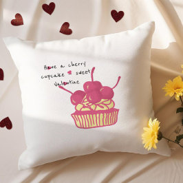Cherry Cupcake Valentine – Hand-Drawn Dessert クッション