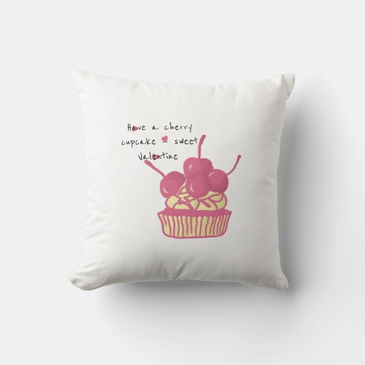 Cherry Cupcake Valentine – Hand-Drawn Dessert クッション (正面)