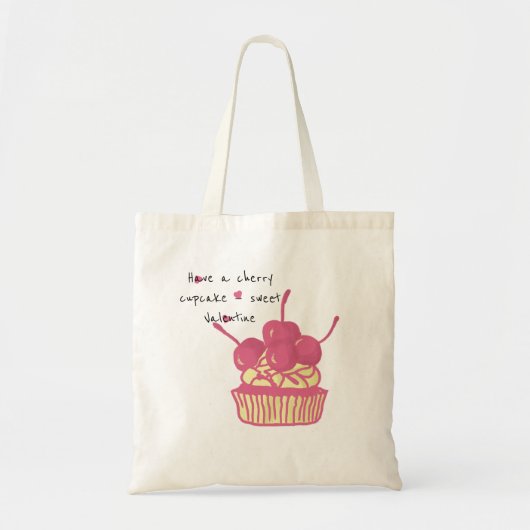 Cherry Cupcake Valentine – Hand-Drawn Dessert トートバッグ (正面)