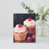 Cherry Cupcakes | Celebration Watercolor Painting ポストカード (スタンド正面)