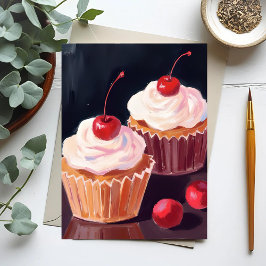 Cherry Cupcakes | Celebration Watercolor Painting ポストカード
