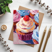 Cherry Cupcakes Happy Birthday Painting Card