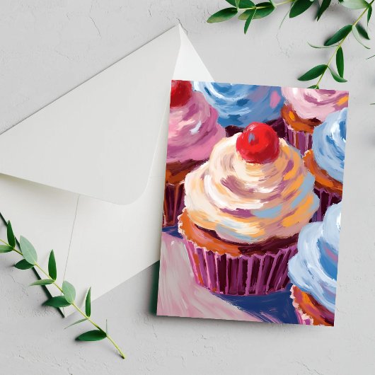 Cherry Cupcakes Happy Birthday Painting Card
