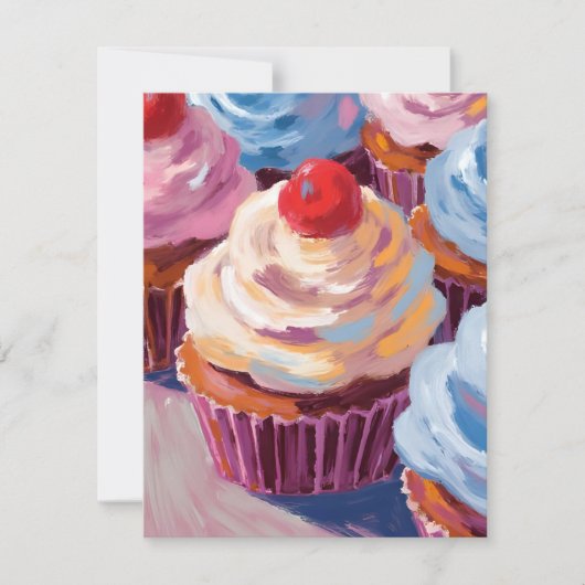 Cherry Cupcakes Happy Birthday Painting Card (正面)