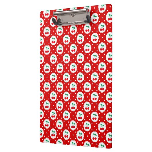Cherry Dot Pattern – Retro Fruit Gift & Decor クリップボード (左)