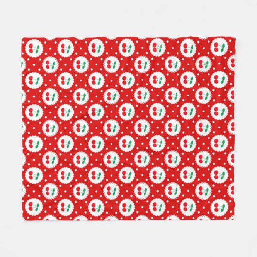 Cherry Dot Pattern – Retro Fruit Gift & Decor フリースブランケット (正面(横))
