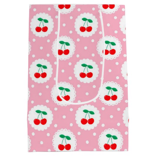 Cherry Dot Pattern – Retro Fruit Gift & Decor ミディアムペーパーバッグ (裏面)