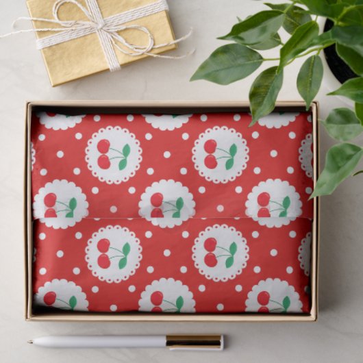 Cherry Dot Pattern – Retro Fruit Gift & Decor 薄葉紙 (ギフト)