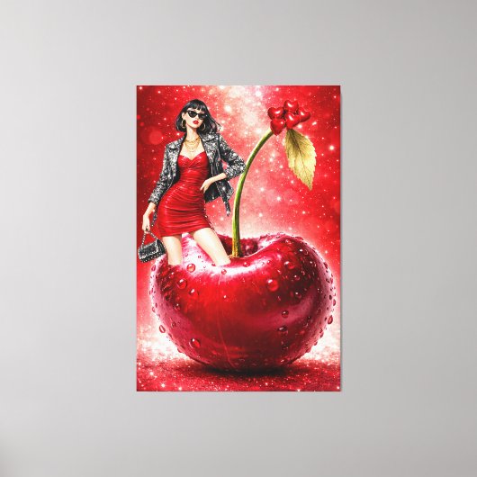 Cherry Fashion Illustration Wall Art Print キャンバスプリント (正面)