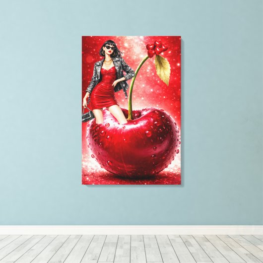 Cherry Fashion Illustration Wall Art Print キャンバスプリント (インサイチュ (ウッドフロア))