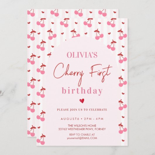 Cherry First Birthday 招待状 (正面/裏面)
