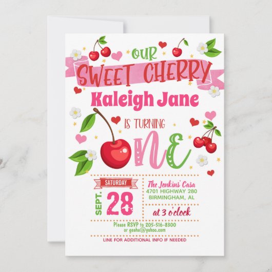 Cherry First Birthday Invitation 招待状 (正面)