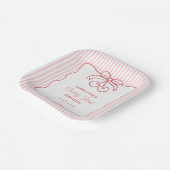 "Cherry First" Birthday Pink Stripe Bow Girly ペーパープレート (傾斜あり)