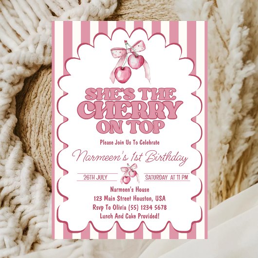 Cherry First Coquette Girls 1st Birthday  招待状