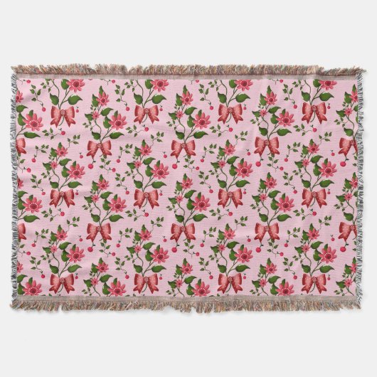 Cherry floral pattern Curtain スローブランケット (正面)