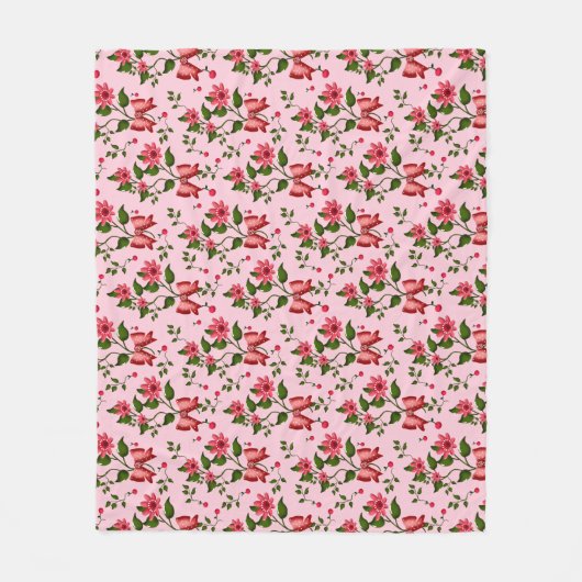 Cherry floral pattern Curtain フリースブランケット (正面)