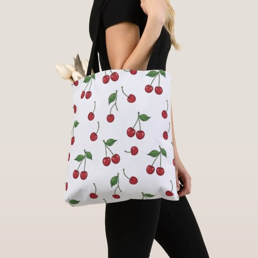 Cherry Fruit Repeat Pattern Design トートバッグ (クローズアップ)