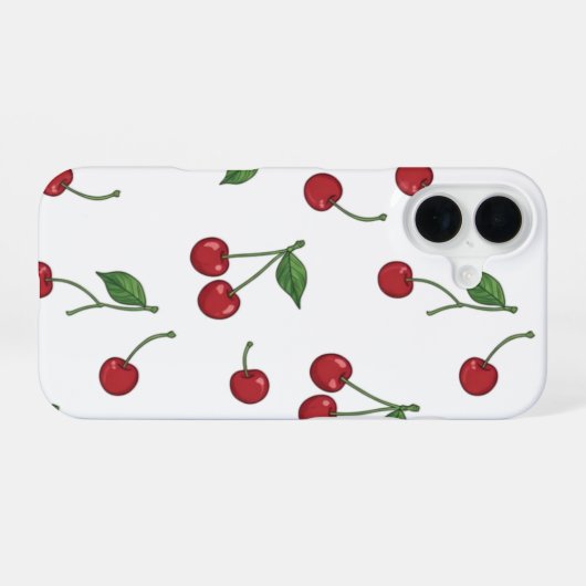 Cherry Fruit Repeat Pattern Design iPhone 16ケース (裏面横)