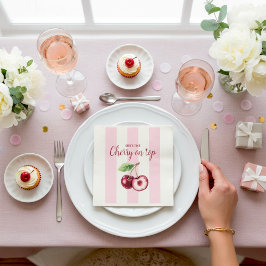 Cherry Fun Baby Shower Napkins Pink Stripes スタンダードカクテルナプキン