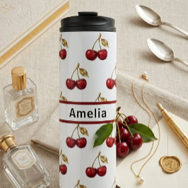 Cherry & Golden Leaves Custom Name Design Gift タンブラー