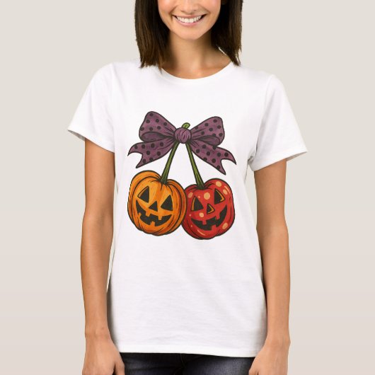 Cherry Halloween｜Halloween Cherries｜Pumpkin cherri Tシャツ (正面)