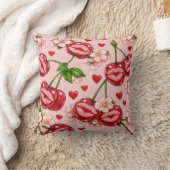 Cherry Kiss Throw Pillow クッション (ブランケット)
