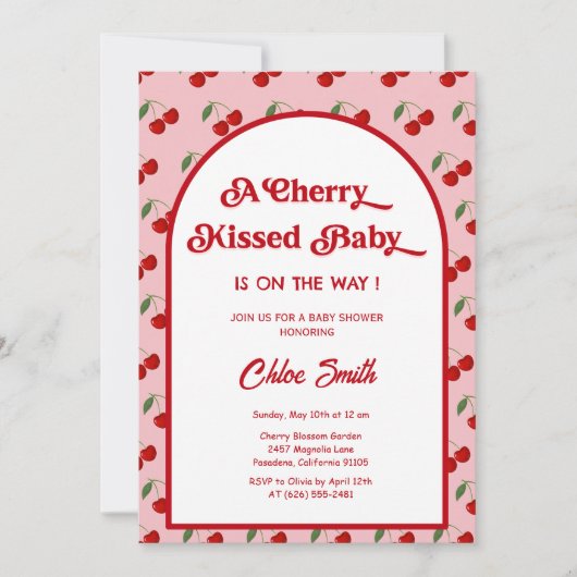 Cherry Kissed Baby Shower  招待状 (正面)
