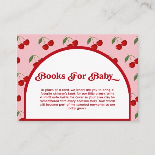 Cherry Kissed Baby Shower Books Request エンクロージャーカード (正面)