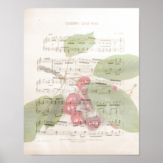 Cherry Leaf Vintage Music Sheet Art Print ポスター (正面)