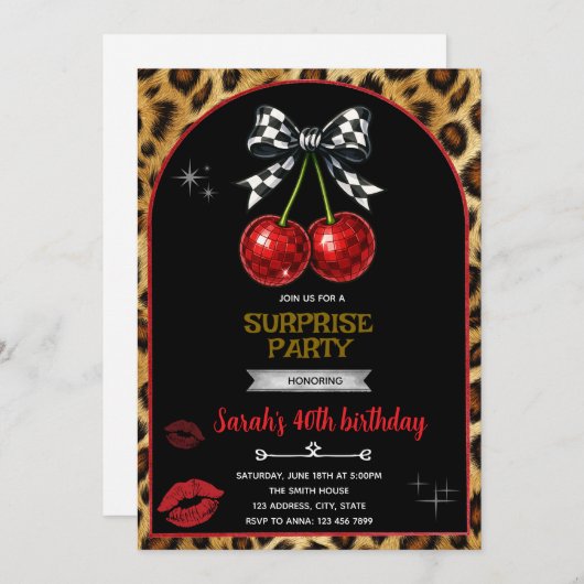 Cherry Leopard party Invitation 招待状 (正面/裏面)