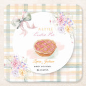 Cherry Little Cutie Pie Pastel Gingham Baby Shower スクエアペーパーコースター (正面)