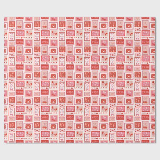 Cherry Love Letters Postage Valentine ラッピングペーパー (フラット)
