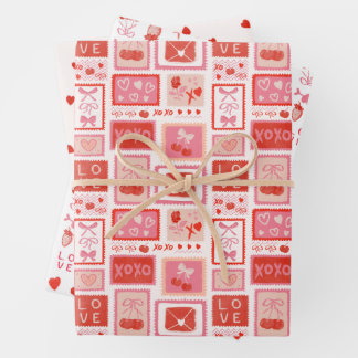 Cherry Love Letters Valentines Hearts Bows ラッピングペーパーシート