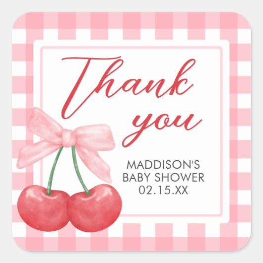 Cherry on Top Baby Shower スクエアシール (正面)