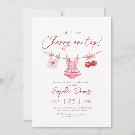 Cherry on Top Baby Shower 招待状 (正面)