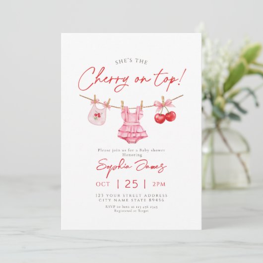 Cherry on Top Baby Shower 招待状 (スタンド正面)
