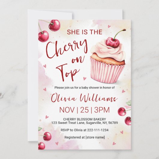 Cherry on Top Baby Shower 招待状 (正面)