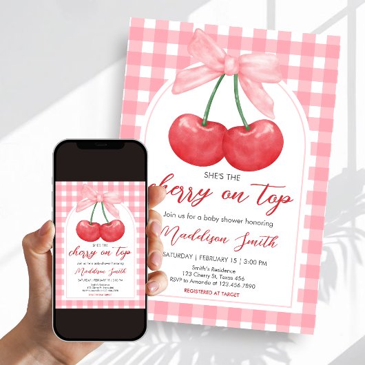 Cherry on Top Baby Shower 招待状