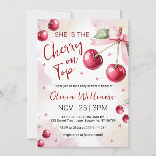Cherry on Top Baby Shower 招待状 (正面)