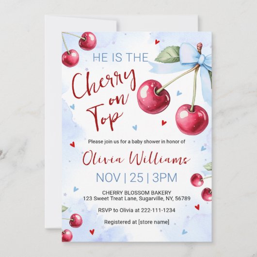 Cherry on Top Baby Shower 招待状 (正面)