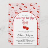 Cherry on Top Baby Shower, Cherry with Pink Bow 招待状 (正面/裏面)