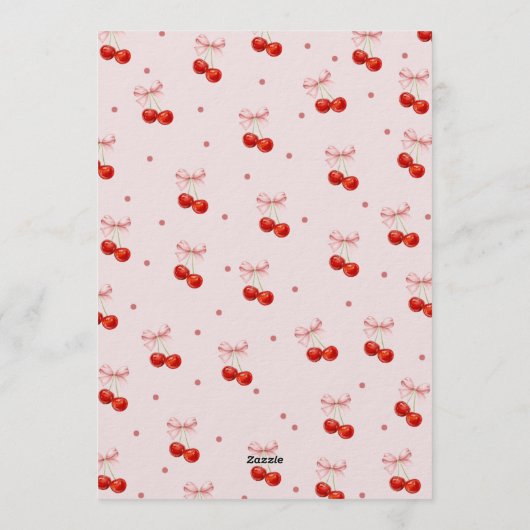 Cherry on Top Baby Shower, Cherry with Pink Bow 招待状 (裏面)