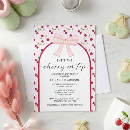 Cherry On Top Baby Shower Coquette Bow 招待状