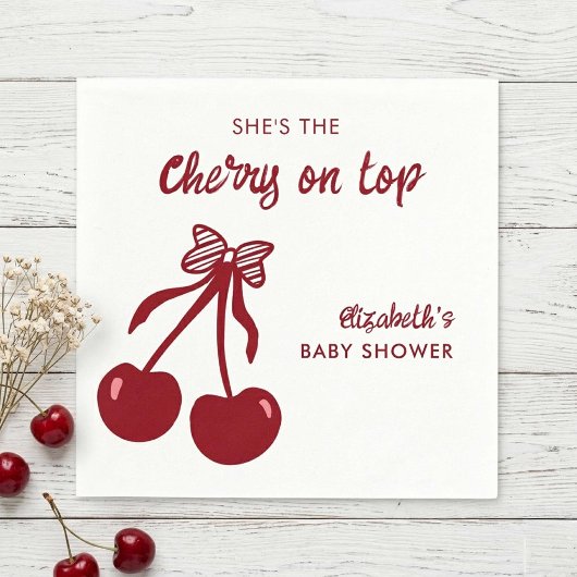 Cherry on Top Baby Shower Coquette Minimal Decor スタンダードカクテルナプキン