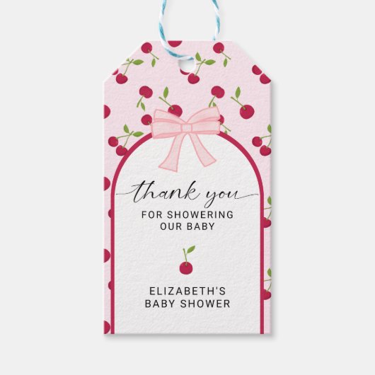 Cherry On Top Baby Shower Coquette Pink Cute ギフトタグ (正面)